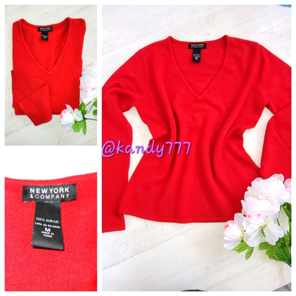 Perfect Red Long Sleeve Sweater V-neck